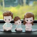 Cute cartoon family car dashboard figurine set resin couple ornament interior accessories - Yoga [Dad, Mom & Son] + Small Leopard Mat