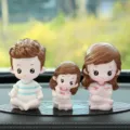 Cute family car ornament resin cartoon figurine set for interior auto dashboard decoration - Yoga [Dad, Mom & Daughter] + Small Leopard Mat