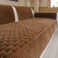Brown Corduroy Sofa Cushion Cover Quilted Minimalist Non-Slip Living Room Furniture Protector - 90*70cm / Graceful Weave - Coffee