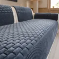 Corduroy sofa cushion slipcover, dark blue non-slip seat cover for leather sofa - 90*70cm / Graceful Weave - Grey