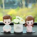 Cute cartoon couple car dashboard ornament set with cute potted plant decor variant style - Yoga [Dad, Mom & Ping'an Flower] + Small Leopard Mat