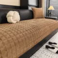 Brauner karierter Plüsch Sofabezug, dicker warmer Winter Couchschoner Polsterbezug Schutz. - 70*70cm / Kleiner Gitter - Dunkelkaffee