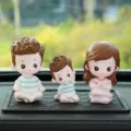 Cute cartoon family car ornament doll resin cute interior decor accessories for women - Yoga Dad, Mom & Son with Medium Rhinestone Mat