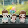 Cute cartoon family car ornaments resin dashboard dolls and interior accessories set - Yoga Dad, Mom & Daughter with Balloon and Large Rhinestone Mat