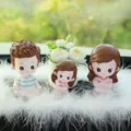 Cute car dashboard ornament family figurine set resin cartoon doll interior decoration - Yoga Dad, Mom, Daughter & Peace Flower with Large Feather