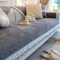Grey chenille sofa cover with white lace ruffle fringe, anti-slip four season seat cushion. - 70*70cm / Ballet Girl - Gray