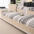Bohemian geometric sofa cover with tassels, anti-slip fabric couch throw for living room. - 70*70cm / Luoli - Grey