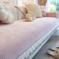 Pink Chenille Sofa Cushion French Style Skirted Slipcover Anti-Slip Protector Mat - 70*70cm / Ballet Girl - Pink