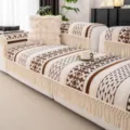 Bohemian style sofa cover with geometric pattern and fringe for living room decor - 70*70cm / Luoli - Brown