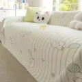 Green striped ice silk sofa cover with cute elephant pattern, summer cooling slipcover protector. - 180*130cm / Qixiang Sofa Towel - Green