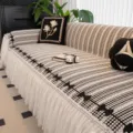 Chenille sofa cover black and white plaid couch blanket with white lace ruffle and bows sku - 180*130cm / Elegant Checkered - Black