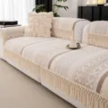 Beige patterned sofa cover with stylish fringe design, comfortable couch cushion protector. - 70*70cm / Luoli - Apricot