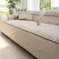Französischer Stil gestreifter Sofabezug mit Quasten, rutschfester Textil Sofaschoner. - 70*70cm / Einfache Streifen - Hellbraun