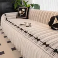 Chenille sofa cover with plaid pattern, black bows and white lace ruffle trim variant. - 180*130cm / Elegant Checkered - Gray