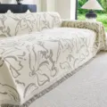 Cozy pastoral style sofa cover blanket, elegant floral pattern with tassels, all-season use. - 180*130CM / Ink Wash - White