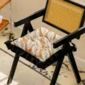 French vintage style dining chair cushion with leaf pattern and black ruffles, soft seat pad. - Yeying Style / Yellow