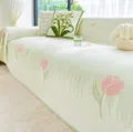 Cooling silk sofa cover full-piece green tulip pattern slipcover for summer living room decor - Ice Silk Rose Cloth - Green