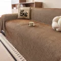 Solid color chenille sofa cover brown striped thick full cover blanket for living room decor - Light Weave - Coffee