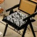 French vintage style dining chair cushion black leaf print ruffle seat pad for home decor - Yeying Style / Black