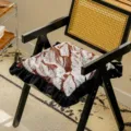 French vintage style chair cushion with red leaf pattern and black ruffle trim for dining room. - Yeying Style / Burgundy