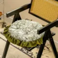 Green French vintage floral round seat cushion with ruffled edge, cozy home chair pad decor. - 45*45*7cm (With Inner) / Round Sparse Shadows - Green