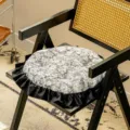 French vintage floral round chair cushion with black ruffle trim for dining room seat pad - 45*45*7cm (With Inner) / Round Sparse Shadows - Gray