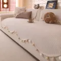 Copridivano in ciniglia fodera per cuscino con bellissime nappine a pon pon per casa - 60*60cm / Rosario - bianco sporco