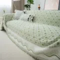 Green plaid sofa cover with fringe and matching pillows, versatile all-season home textile. - 180*130CM / Cozy Comfort - Light Green