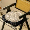 French vintage round chair cushion with black ruffled edge, elegant floral pattern for home. - 45*45*7cm (With Inner) / Round Sparse Shadows - Yellow