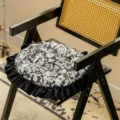 Round floral seat cushion with black ruffles, vintage style chair pad for dining room chairs. - 45*45*7cm (With Inner) / Circular Shadow - Black