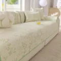 Luxus Sofaauflage Set mit gruenem Blattmuster, rutschfester Stoffbezug fuer Wohnzimmer. - Gerade Kante Klares Blatt - Grün
