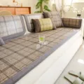 Summer bamboo sofa cushion set plaid pattern breathable non-slip mat living room decor. - 50*50CM / Green Plaid - Gray