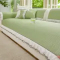 Light green waffle sofa cushion with lace ruffle trim, cool ice silk fabric variant. - 70*70cm / Wind Spirit - Green
