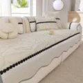 Moderne minimalistische botanische Sofakissenbezug mit schwarzer Perlenfranse fuer Wohnzimmer - 70*70cm / Grau