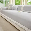 Grey waffle sofa cover with delicate lace ruffle trim, cooling home textile cover for living room. - 70*70cm / Wind Spirit - Grey