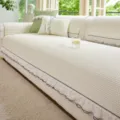 Waffle texture sofa cover with delicate lace ruffle edge, summer cooling ice silk sofa slipcover. - 70*70cm / Wind Spirit - White