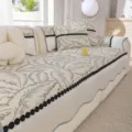 Housse de coussin de canape en soie glacee d'ete confortable et tres antiderapante - Noir