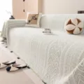 Bohemian sofa cover blanket knit geometric green white fringe slipcover full protector - 180*130CM / Shanchuan Green