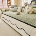 Green and beige chenille sofa cover, anti-slip one-piece couch slipcover for living room. - 70*70cm / Heibian Qingyu - Green