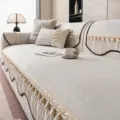 Ice silk sofa cushion cover minimalist light luxury modern anti-slip cover style option - 70*70cm / Ice Silk Tassel - White