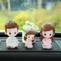 Cute cartoon family doll car dashboard ornament resin craft cute car interior decoration set - Yoga Dad, Mom, Daughter & Peace Flower with Large Rhinestone Mat