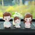 Cute cartoon family car dashboard ornament set, resin couple and child figurines interior decor. - Yoga Dad, Mom, Son & Peace Flower with Large Rhinestone Mat