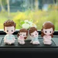 Cute cartoon car dashboard family dolls ornament set, perfect interior decoration. - Yoga Family of Four & Peace Flower with Large Rhinestone Mat