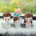 Cute family car dashboard ornament set, resin cartoon figurine interior decor for women. - Yoga Dad, Mom & Son with Balloon and Large Feather