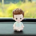 Cute cartoon boy car dashboard ornament, resin figurine with blue and white striped clothes. - Yoga Figure (Dad) with Double-Sided Adhesive