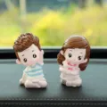 Cute cartoon couple resin car dashboard ornament figurine, lovely interior auto decoration. - Yoga [Son & Daughter] + Double-Sided Tape