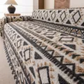 Retro chenille sofa cover geometric patterned slipcover blanket for living room decor - 180*130cm / Bohemian Rhombus - Khaki