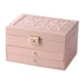 Pink leather multi-layer jewelry box with lock, large capacity storage chest for rings and necklaces. - 23*17*13.5cm / Pink (Upgraded)