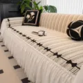 Chenille sofa cover blanket with black bows and lace ruffle edge, four seasons universal. - 180*130cm / Elegant Checkered - Green