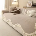 Vintage chenille sofa cover with tassel fringe, non-slip couch cushion protector for all seasons. - 70*70cm / Cloud Buckwheat - Khaki